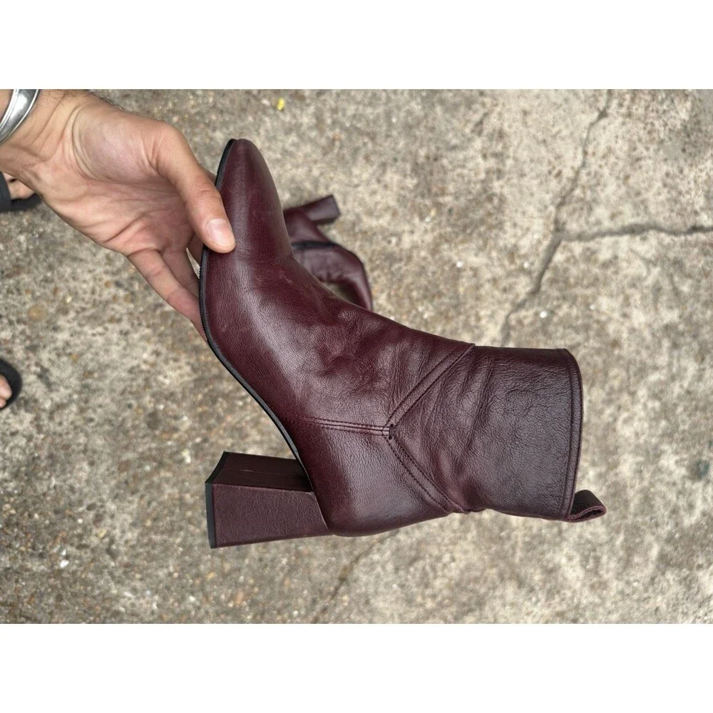 Napoleoni Italian Designer Maroon Nappa Leather Ankle Boots Women Size 40 Italy - Picture 7 of 12